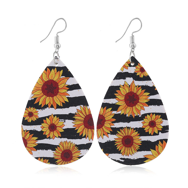 Wholesale Sunflower leather earrings